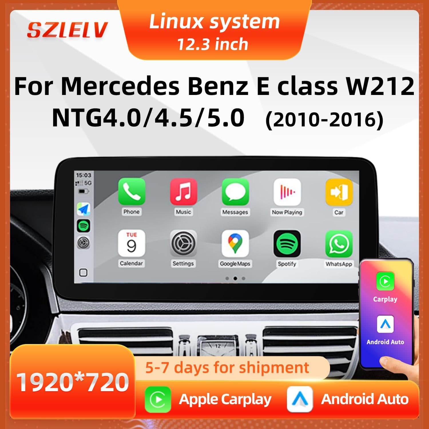 Car DVD Navigation Head Unit Player for Mercedes-Benz E-Class W212 Reverse Camera 12.3-inch Radio