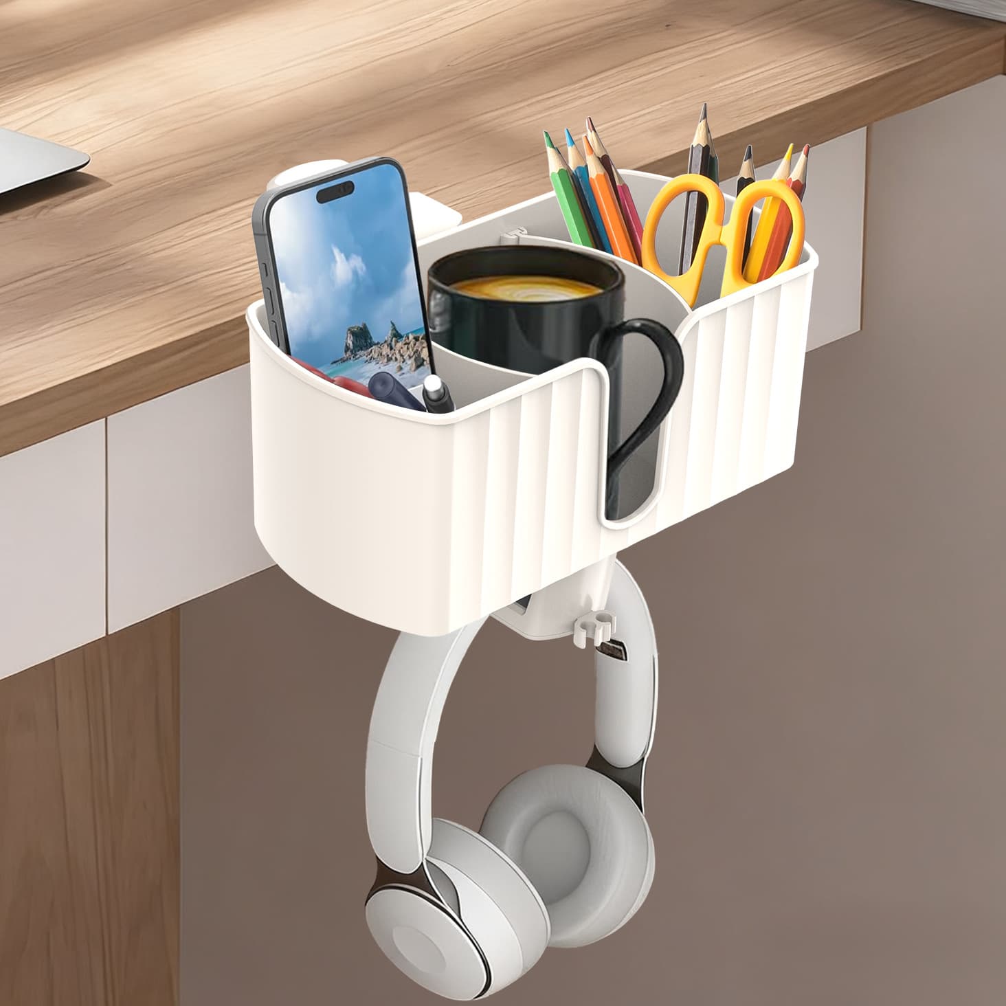 2025 New Desktop Storage Box Detachable Pen Holder Headphone Stand Cup Holder Multifunctional Organizer Removable Partition