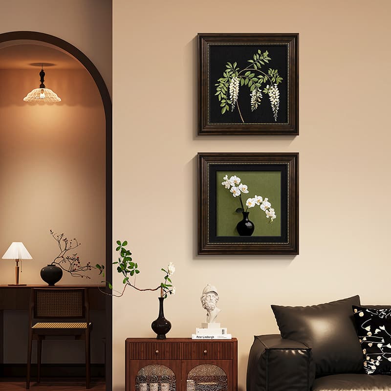 Phalaenopsis middle antique style living room wall decoration painting French retro niche restaurant bedroom hanging painting combination high-end
