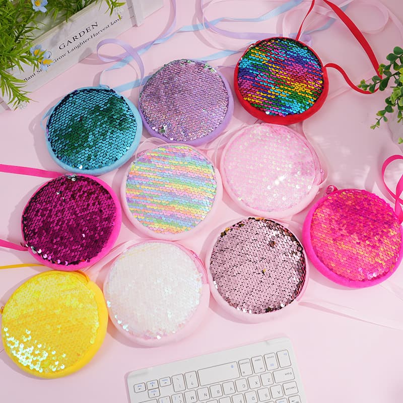 Cross-border supply Korean version children's sequin round crossbody bag storage bag coin purse pendant toy sequin cartoon