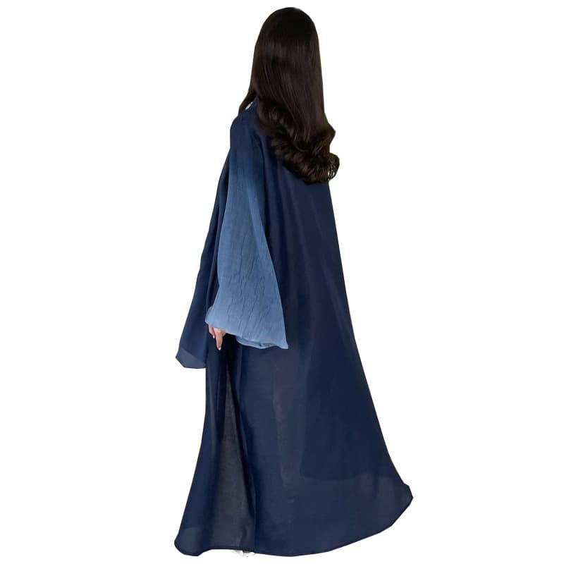 MQ202 Cross-border Women's Best-selling Long-sleeve Coat Chiffon Pleated Fan-shaped Sleeve Color-block Coat Women's Clothing