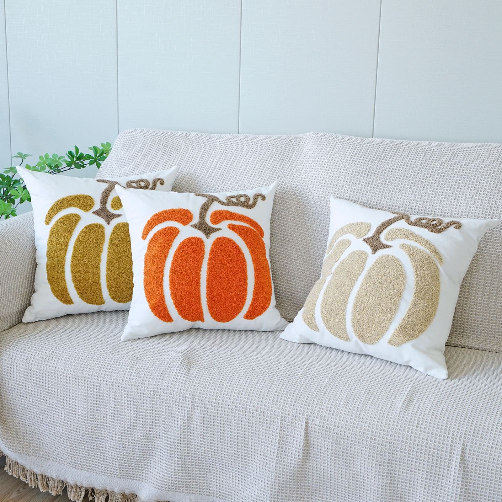 Towel Embroidered Pumpkin Pillow Cover Canvas Embroidered Cushion Autumn Halloween Sofa Throw Pillow Office Cushion Wholesale