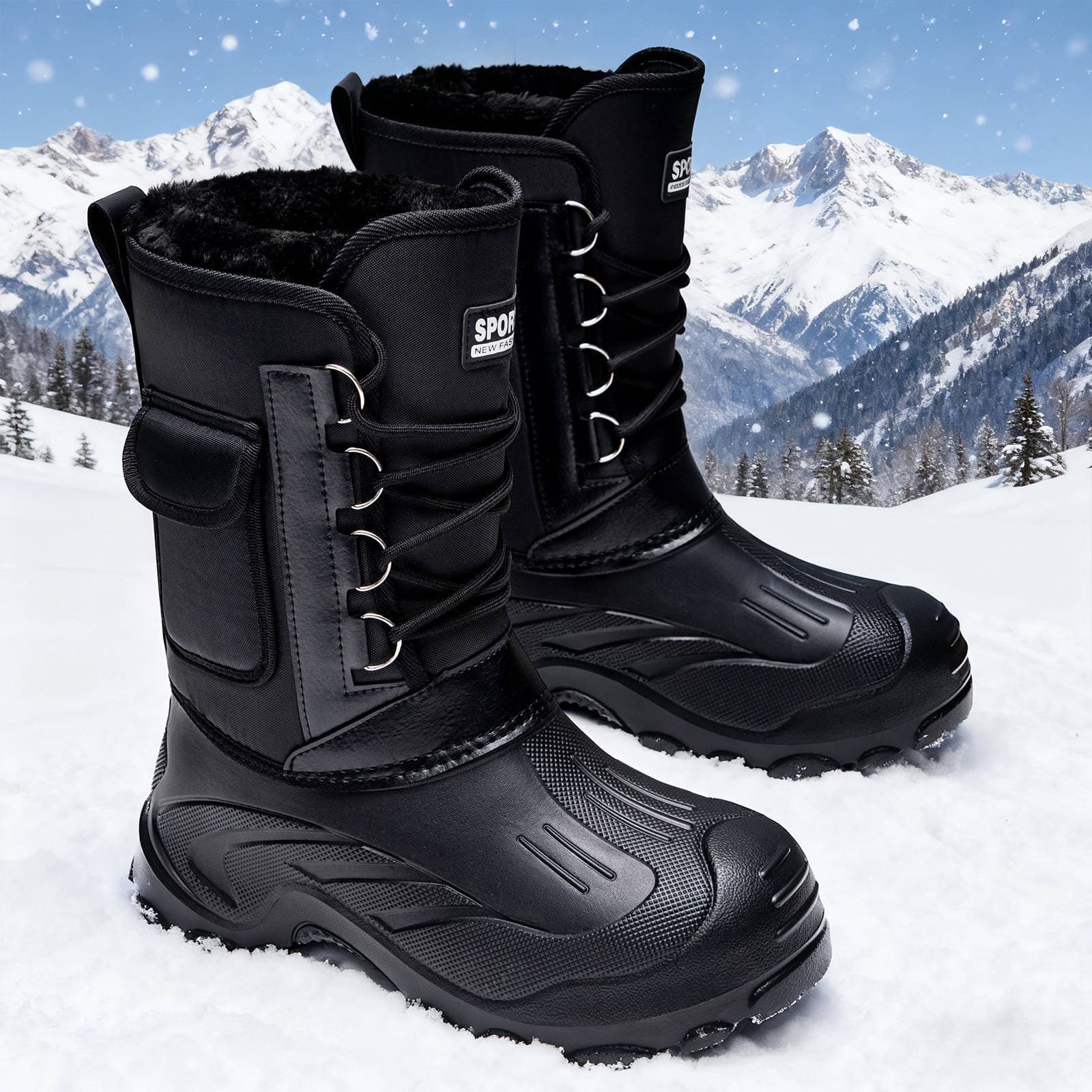Men's Cotton Shoes Winter New Style Plush Thick High-Top Snow Boots Waterproof Anti-Slip Slip-On Cotton Boots Cross-Border Drop Shipping