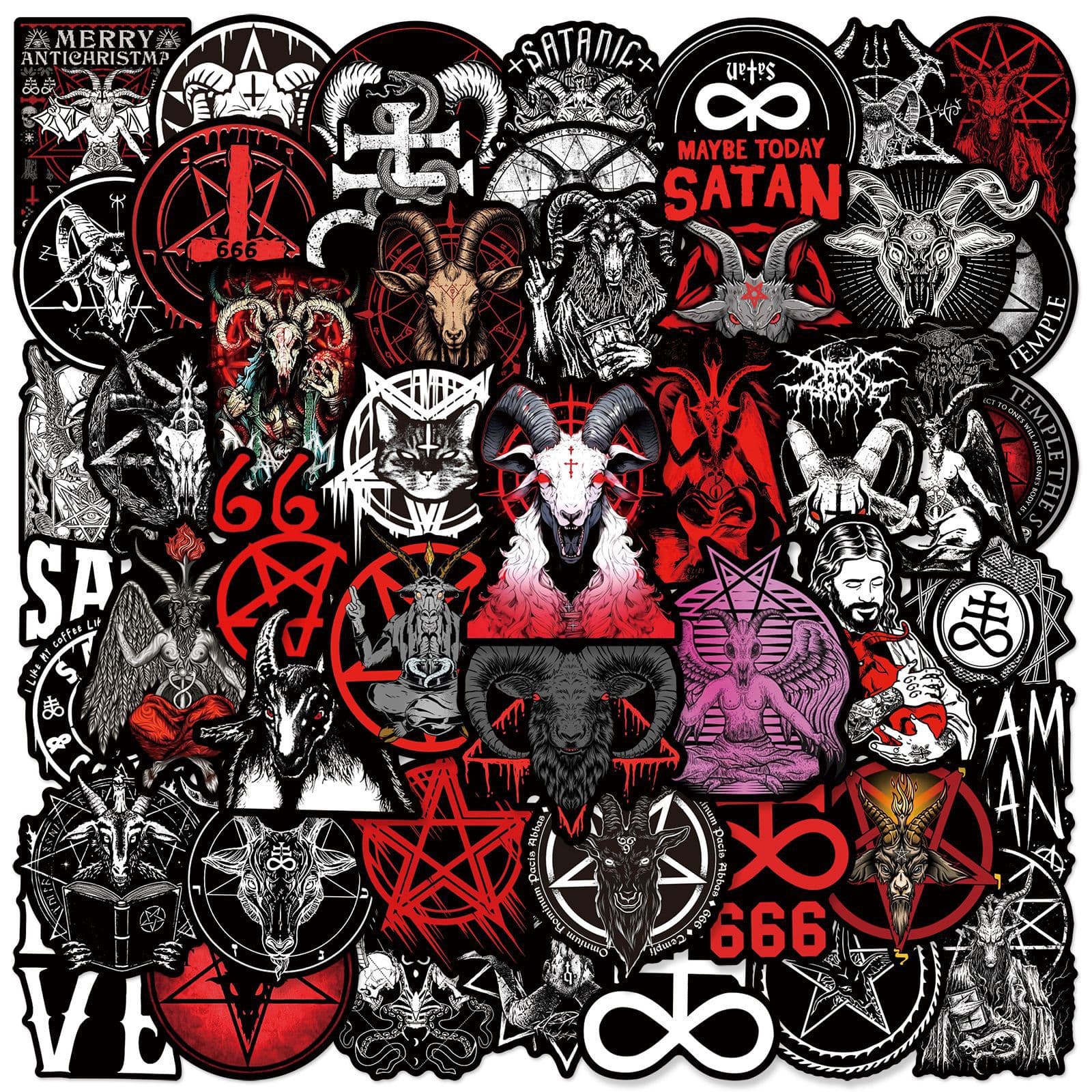50pcs Black Background Satan Graffiti Stickers for Motorcycle Helmet Skateboard Speaker Waterproof Stickers Wholesale