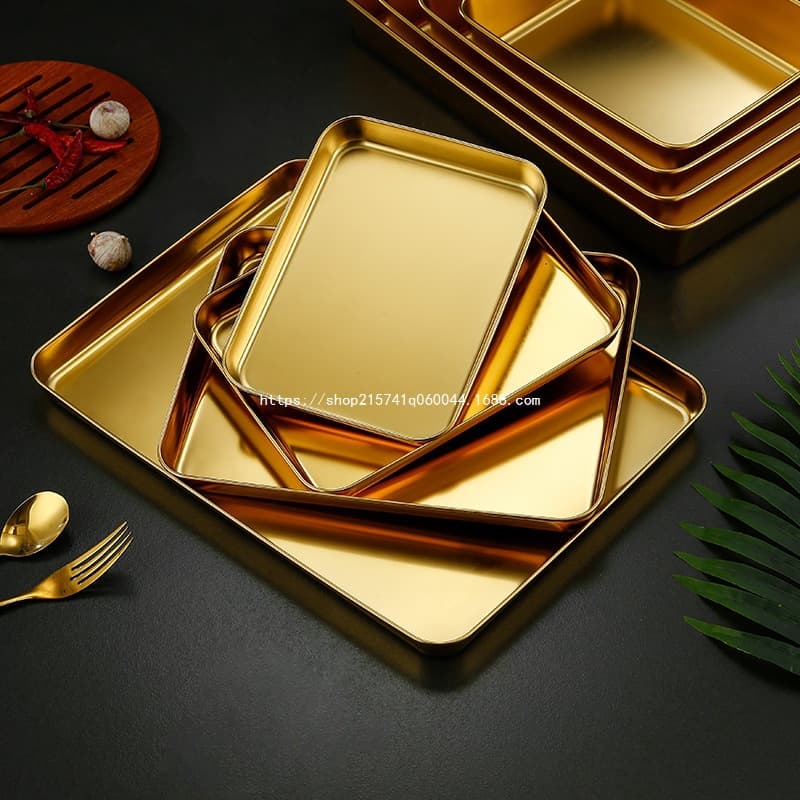 304 Korean-style stainless steel gold tray square plate BBQ plate snack plate hot pot dish plate dumpling plate fast food basin