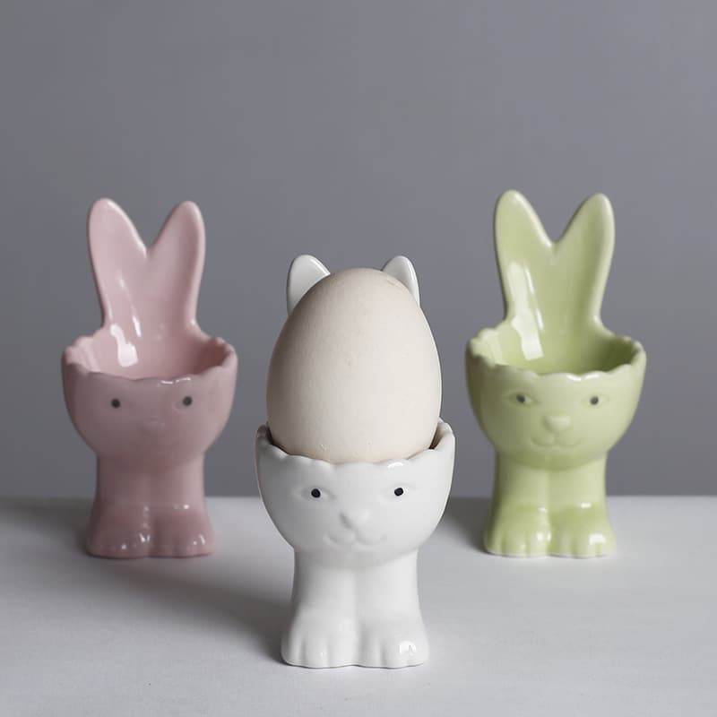 Cross-Border Rabbit Egg Cup Ceramic Breakfast Egg Holder Living Room Ornaments Egg-Shaped Candle Holder Egg Holder Egg Dish