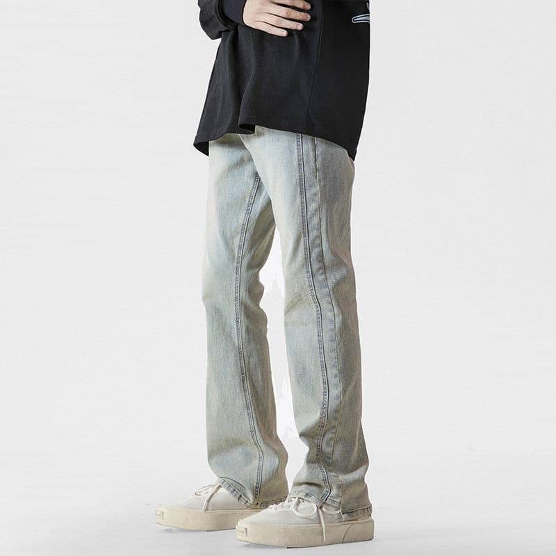 American Heavyweight Washed Yellowed Denim Jeans for Men and Women, Yellow Mud-Dyed Straight Leg Pants, Streetwear High-Street Vintage Casual Long Pants