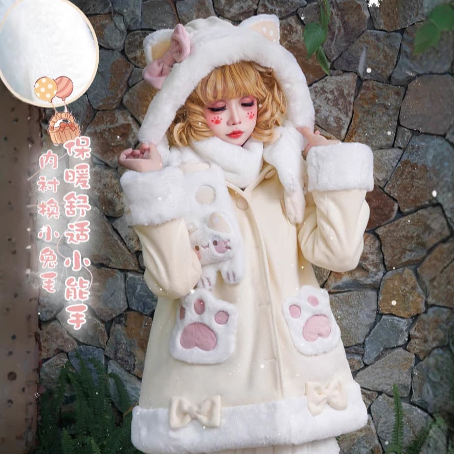 Brocade Garden Lolita Original [Calico Cat] Autumn/Winter Cute Thick Jacket, Three Colors Available, Winter Sweetheart