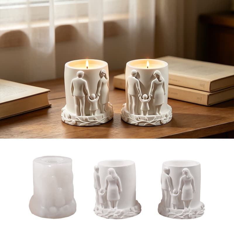 Parent-Child Holding Hands Relief Pattern Cylindrical Candle Cup Silicone Mold DIY Scented Plaster Pencil Holder Resin Mold