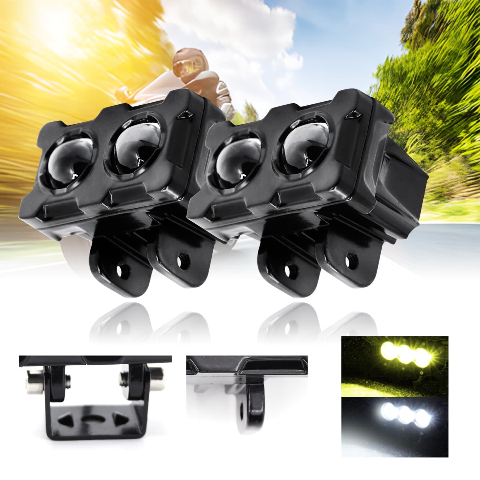 Dual Color Dual Eye LED Motorcycle Spotlight 2 Lights 20W Aluminum Alloy Electric Vehicle Motorcycle Light High Brightness Long Lifespan
