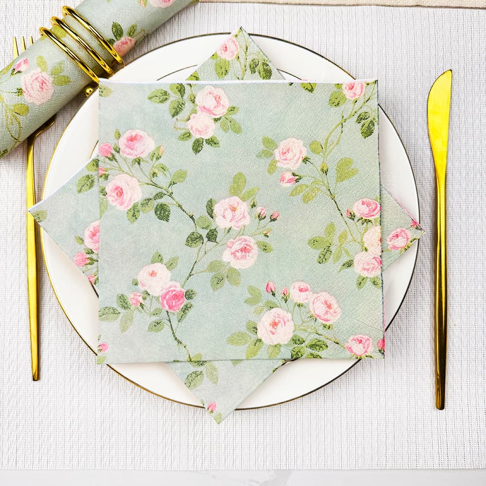 Spring Floral Print Four-Sided Napkins for Cross-Border Trade Kitchen Table Decoration Square Double-Layer Tissue Paper