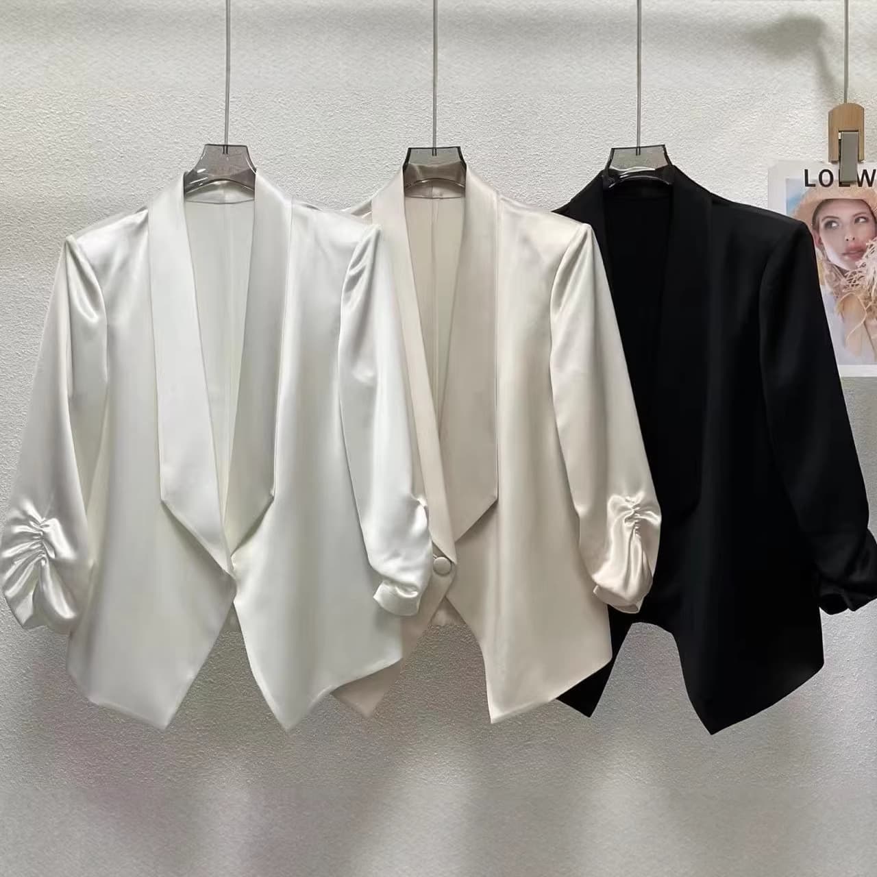 Acetate Satin Blazer for Women 2026 Spring Summer New Professional Petite High-End Temperament Medium Sleeve Suit Jacket
