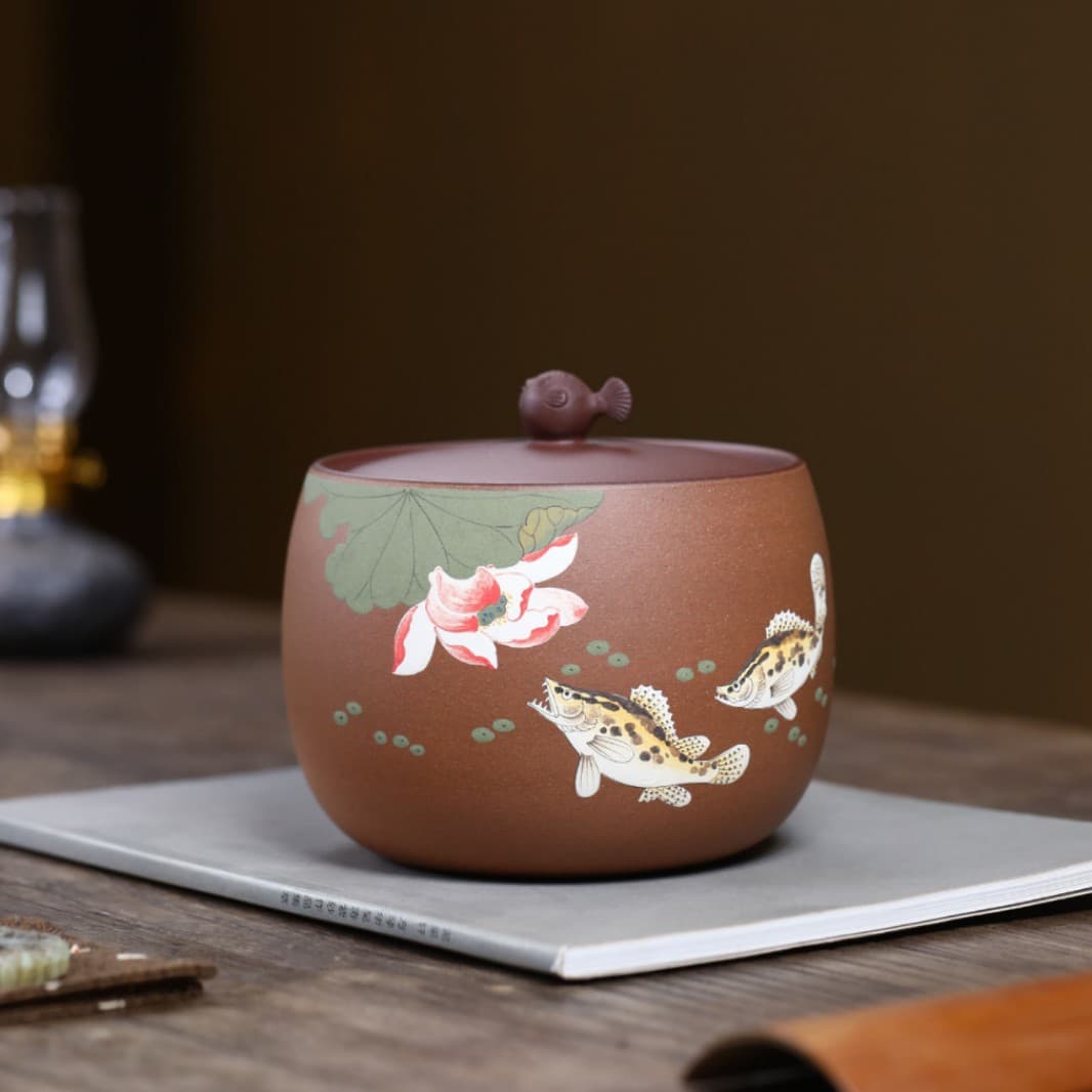 Yixing Zisha Clay Goldfish Tea Canister, Zisha Tea Canister Sealed Storage Jar, Small Capacity Premium Awakening Tea Canister