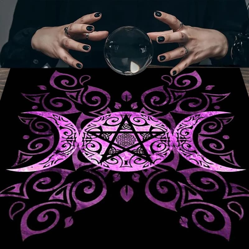 Cross-Border Hot Selling Vintage Moon Phase Tree of Life Altar Cloth Five-Pointed Star Tarot Black Oracle Cloth Tarot Table Cloth Mat