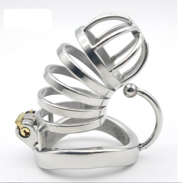 Male chastity lock stainless steel with hook ball splitter ring CB cage SM training fetish abstinence bird cage auxiliary strap
