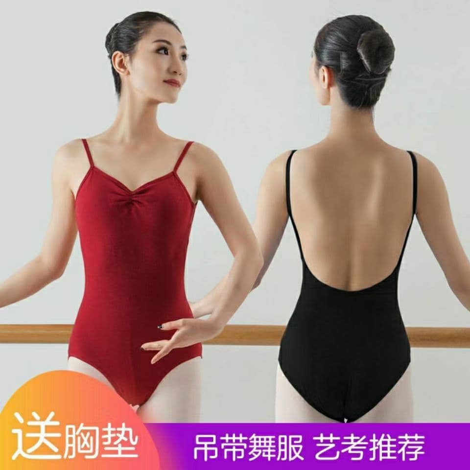 Ballet practice clothes, art test body tops, adult high-crotch one-piece gymnastics suits for women, black suspenders wholesale