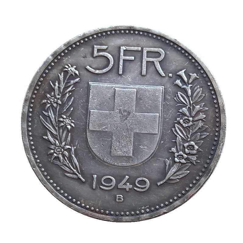 Vintage Replica Swiss 5 Frs 1937-1954, 5 Year Options, Nickel-Plated Commemorative Coin