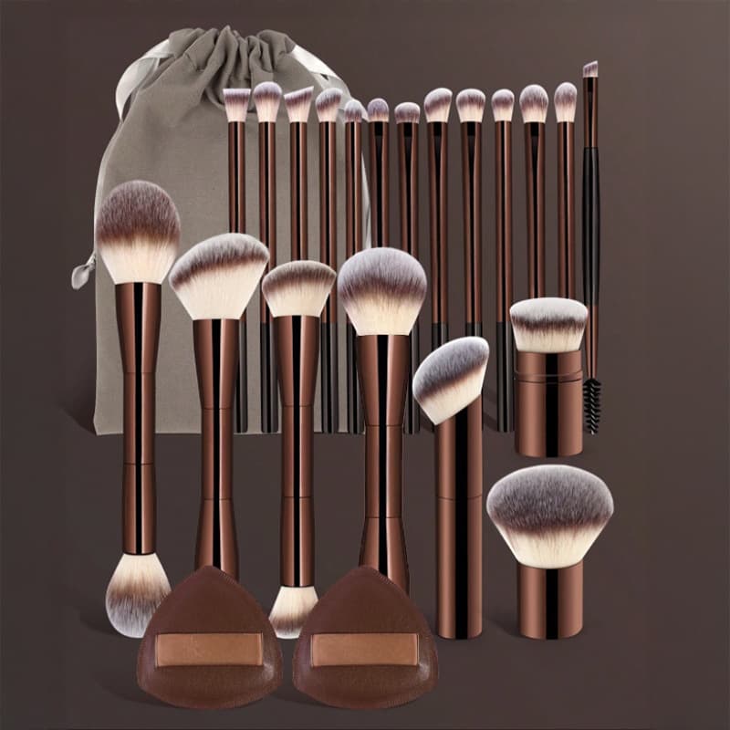 23 makeup tools and cosmetics including 20 professional aluminum tube makeup brush set + 1 storage bag + 2 cushion puffs