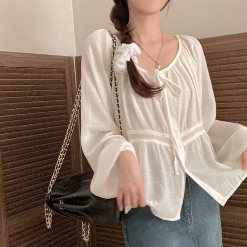 Autumn Korean style new loose and lazy style lace-up long-sleeved shirt for women