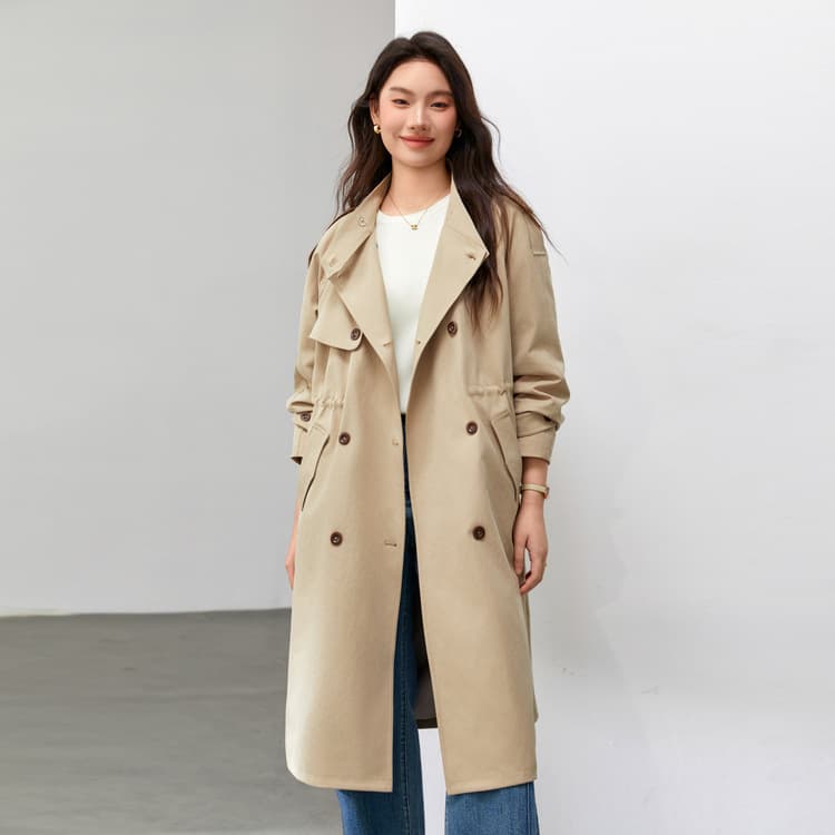 【Korean Style Elegant Casual Design Drawstring Trench Coat】Xianlixiu Plus Size Women's Clothing for Curvy Girls 2025 Spring New Arrival