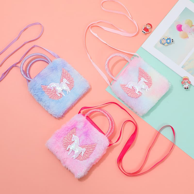 Spot children's crossbody bag girls plush material unicorn shoulder bag kindergarten gift girl