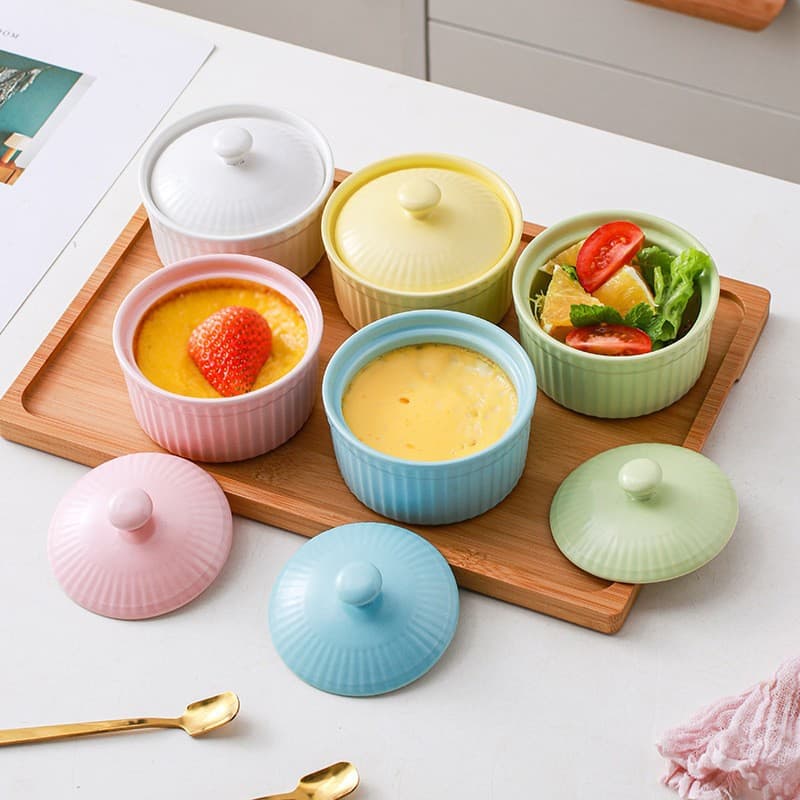 Ceramic Dessert Bowl Steamed Egg Custard Souffle Cake Bowl Stew Pot Soup Bowl Baby Food Porridge Pot