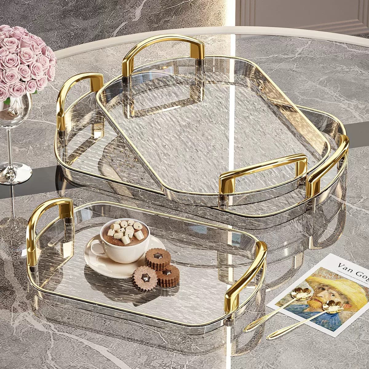 Light Luxury Rectangular/Round Tray for Home High-End Cup, Tea Cup, Water Cup, Wine Cup, Tea Tray, Premium Storage Tray