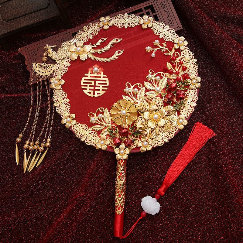 Bride's Round Fan for Chinese Wedding, Ming-Style Wedding Dress Face Cover, Hand Bouquet, Hanfu & Xiuhe Suit Wedding Face Cover, Ready-Made Wedding Fan