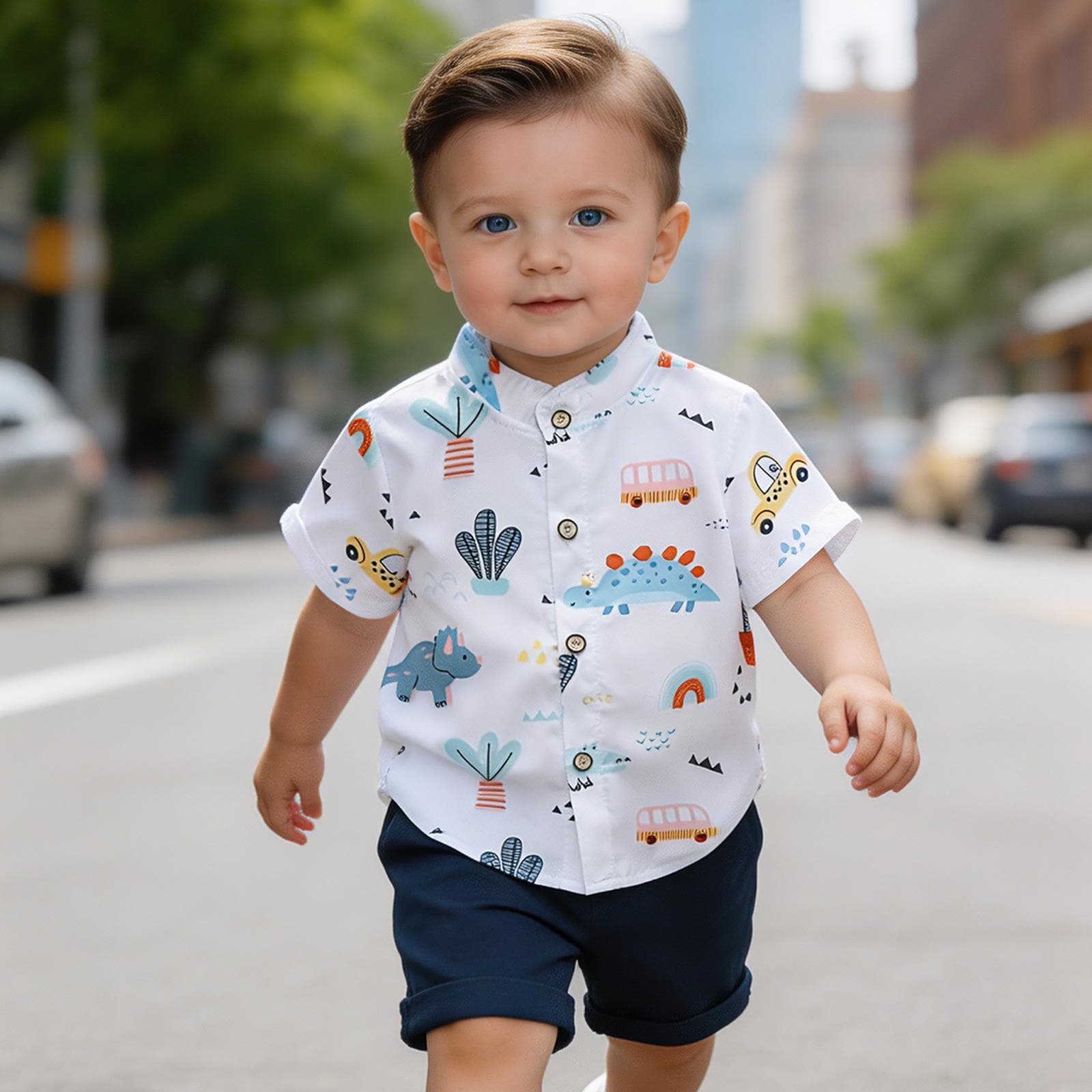 Baby Boys Clothes 0-3Y Summer Car Dinosaur Short Sleeve Henley Shirt + Shorts In Stock