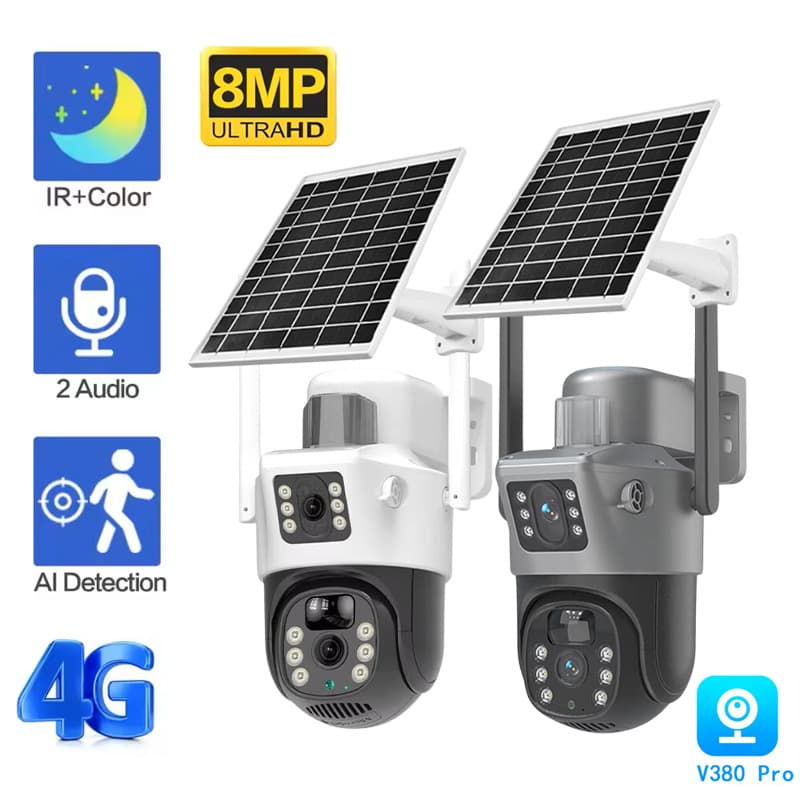 V380 solar solar cctv camera wireless wifi outdoor waterproof gun ball mobile phone remote 4G monitoring
