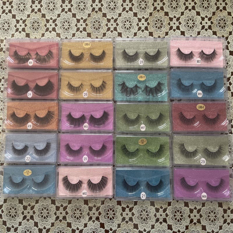 Wholesale curled 3d false eyelashes 1 pair pack natural thick eyelashes beauty tools color mixed eyelashes