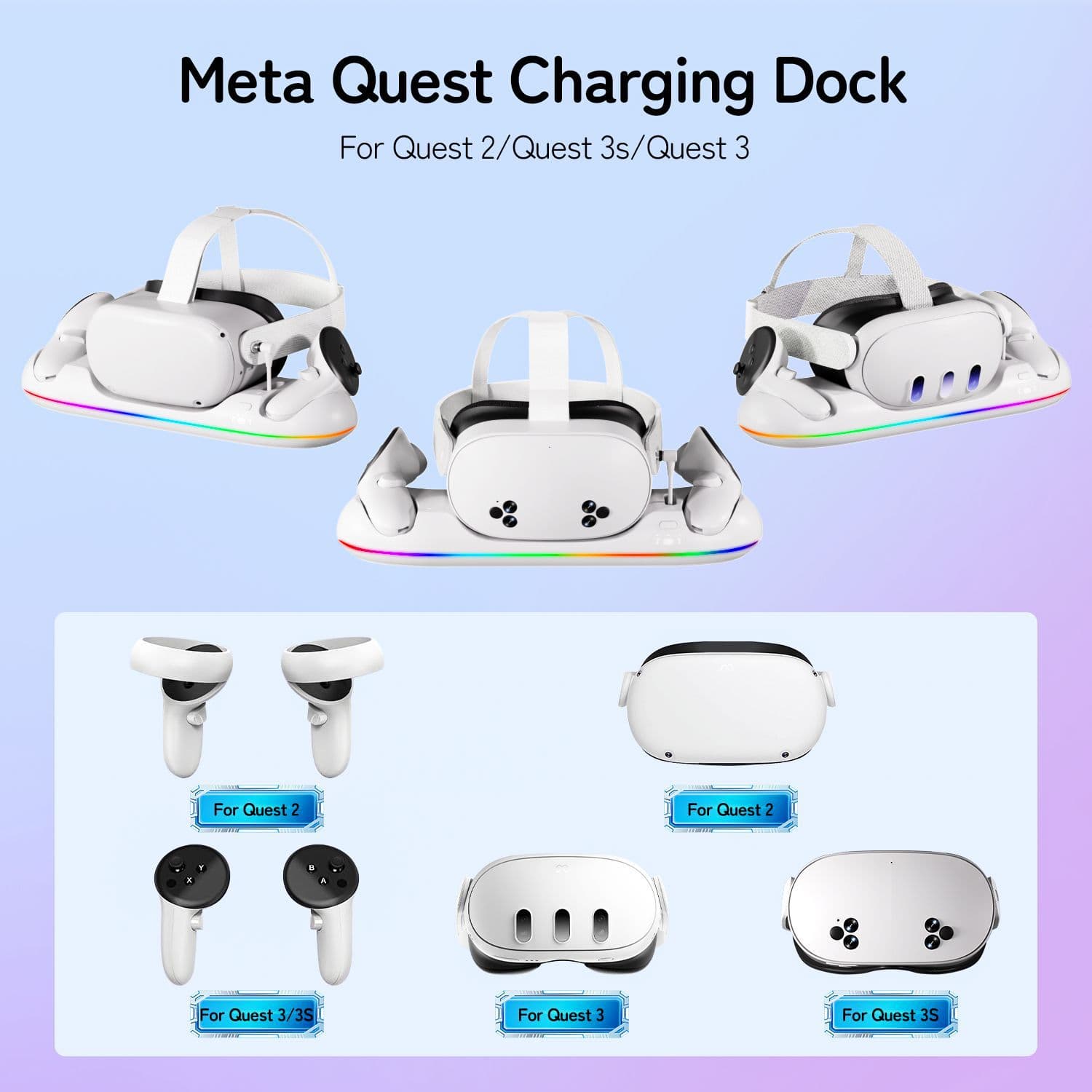 Cross-border Best Seller Meta Quest 2/3/3s Charging Dock 30W Fast Charging with Contact Charging for Headset and Power Adapter