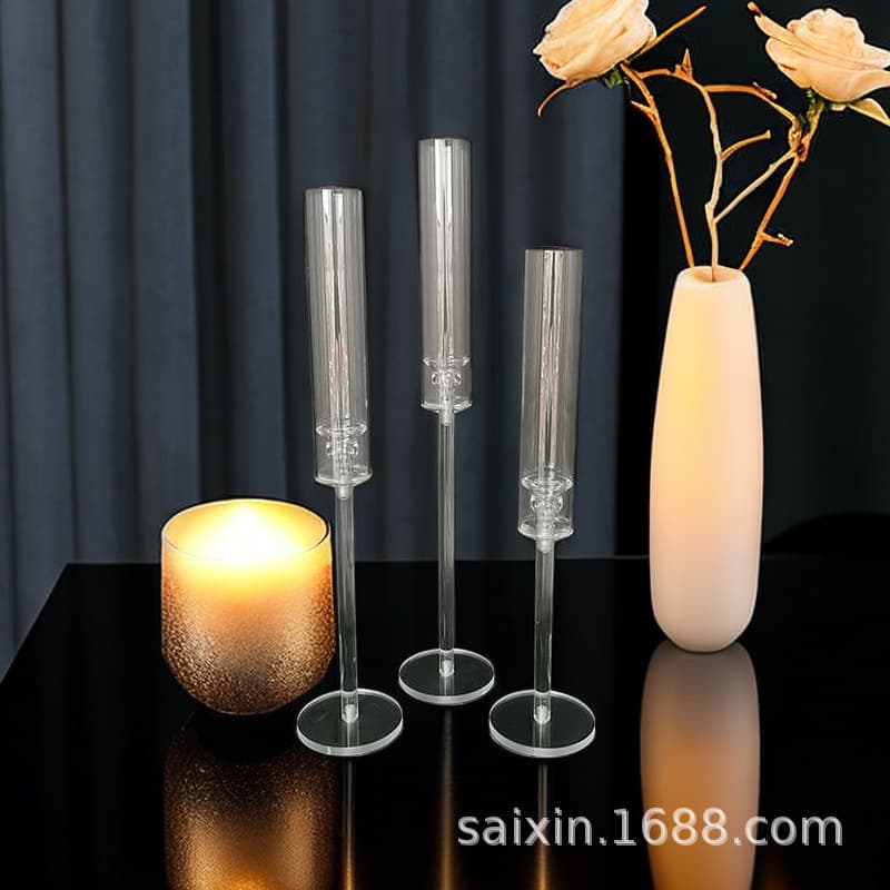 Factory Wholesale Wedding Decoration Romantic Holiday Party Western Restaurant Transparent Decor Prop Single-Rod Acrylic Candle Holder