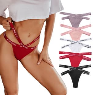 Women's Sexy Cross Letter Belt Thong High Slit Ribbed Cotton T-back D005