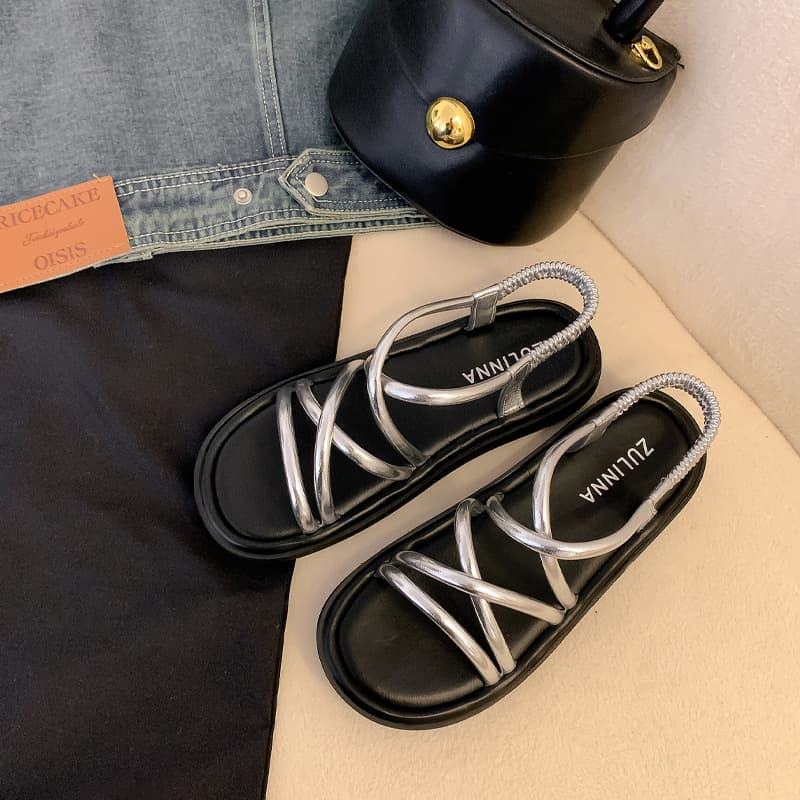 Women's Thick-Soled Sandals, Summer 2026 New Style, Versatile Flat Sandals, Soft Sole, Thin Strap, Beach Roman Sandals for Outdoor Wear