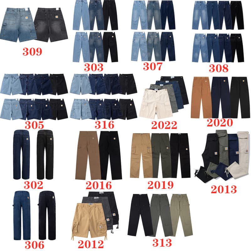 Carter 15-style European and American Lumberjack Denim Jeans Work Pants High Street Casual Pants Logo Badge Trendy Long Pants Shorts