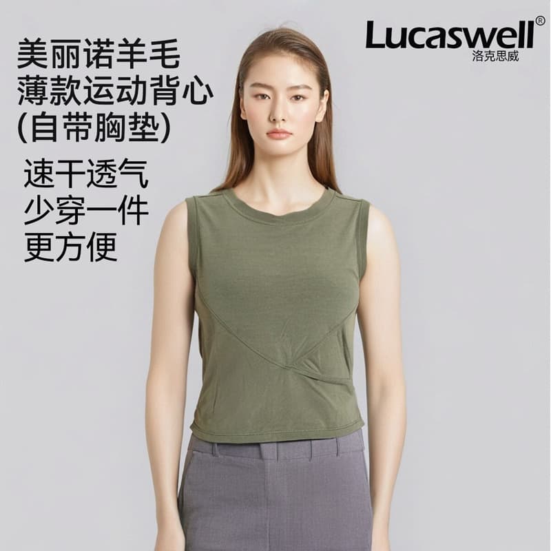 Merino Wool Women's Vest with Chest Pad Sleeveless T-shirt Riding Sports Casual Slim-fit Interior