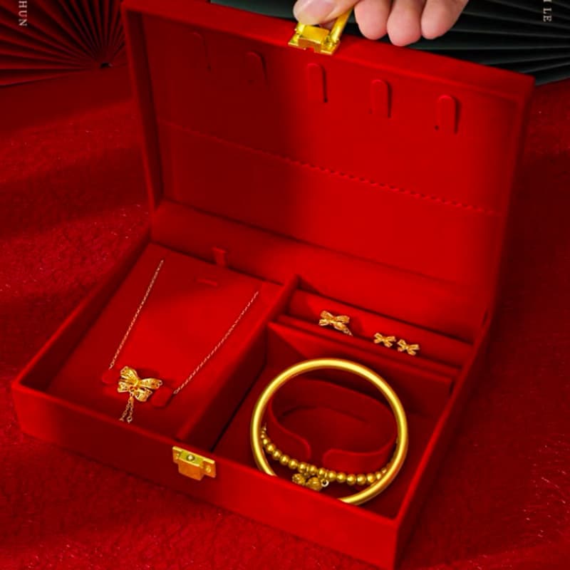 Three-gold jewelry box, engagement, three-gold ring, proposal set, storage box, newlywed man's betrothal gift, Chinese style engagement proposal