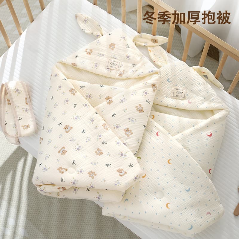Baby Dot Fleece Swaddle Blanket Autumn Winter Newborn Maternity Ward Receiving Blanket Pure Cotton Thickened Outdoor Soothing Swaddle