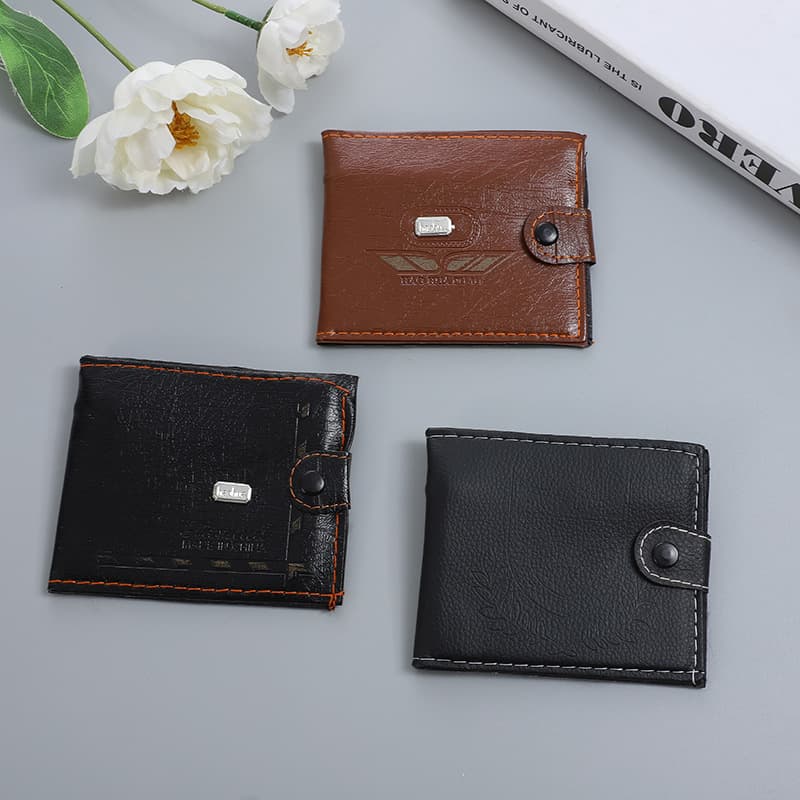 Street stall hot selling imitation leather men's wallet with buckle men's wallet coin purse card holder with zipper wallet two yuan 2 yuan store
