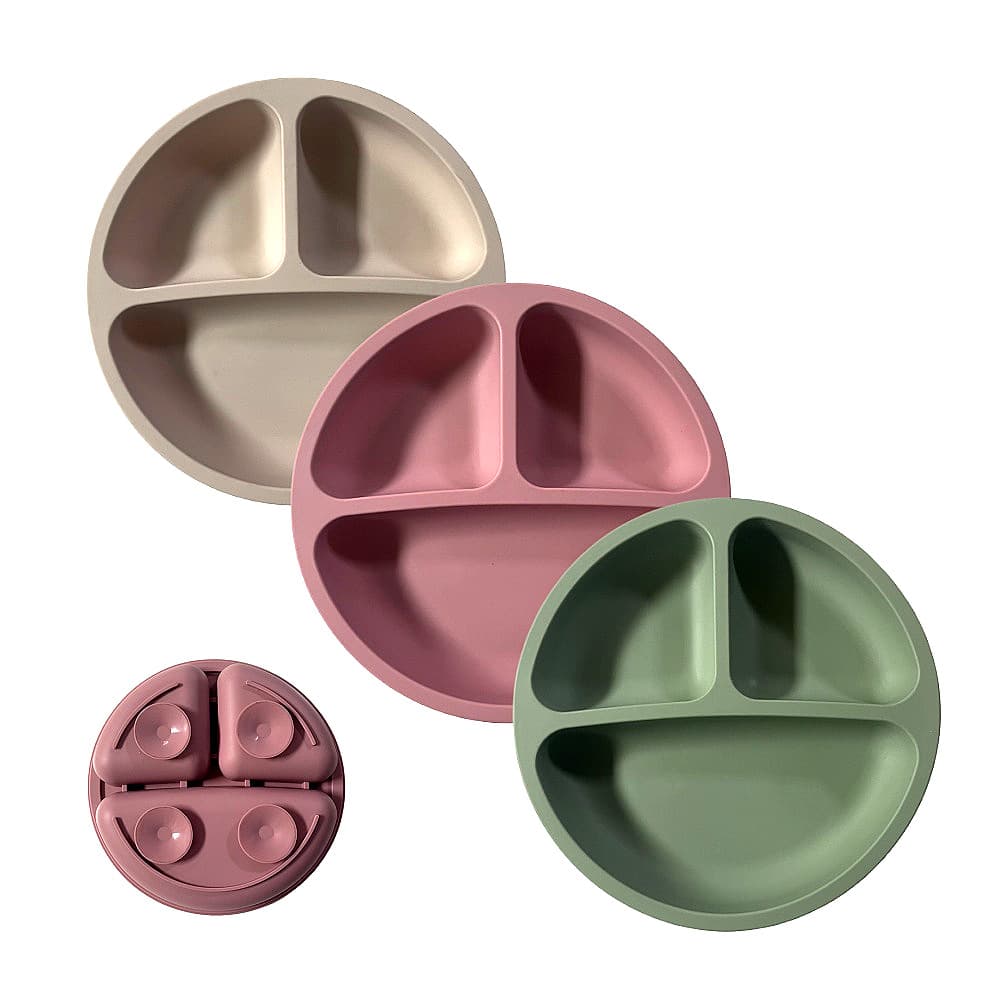 Amazon Hot Selling Silicone Plate Baby Food Plate Kids Anti-Drop Silicone Divided Plate with Suction Cup