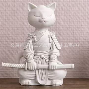 New Cross-Border 3D Printed Dark Style Samurai Cat Figurine Kendo Cat Statue Zen Samurai Cat Unique Desktop Accessory
