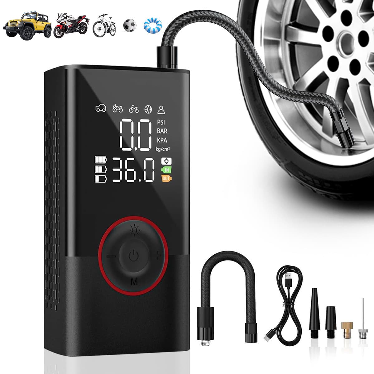 Cross-Border Hot Selling Cordless Car Tire Inflator, Electric Smart Portable Air Pump for Off-Road Vehicles, Cars, and Bicycles