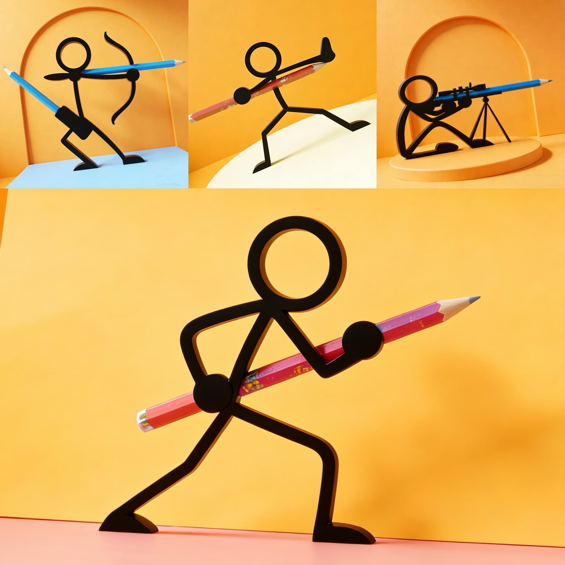Stickman Warrior Pen Holder 3D Printed Pencil Holder Fun Ornament Surprise Gift Trendy Toy Figure Model
