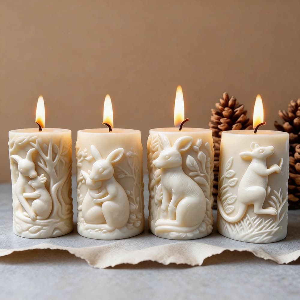 Quanmingxiang 3D Relief Kangaroo Aromatherapy Candle Silicone Mold Cylindrical Kangaroo Holding Baby DIY Soy Wax Craft