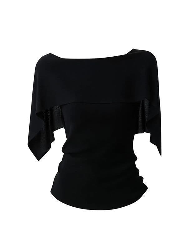 French Old Money Style One-Shoulder Cape Short-Sleeve T-Shirt for Women Summer Elegant Relaxed Waist-Tightening Slimming Flowing Top