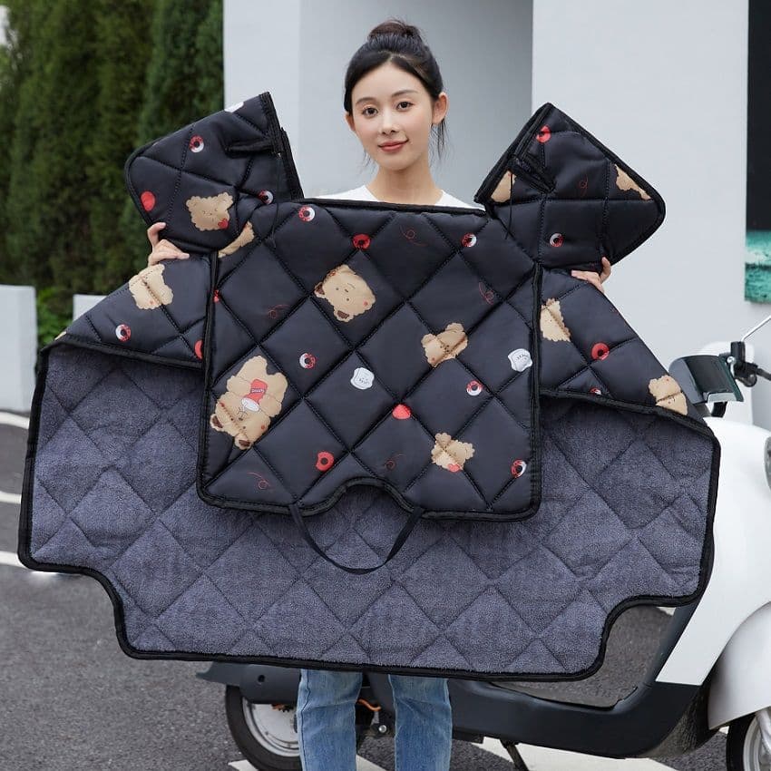 Electric Scooter Windshield Cover Winter Fleece-Lined Thickened Battery Motorcycle Windproof Cover All-Season Dual-Sided Waterproof