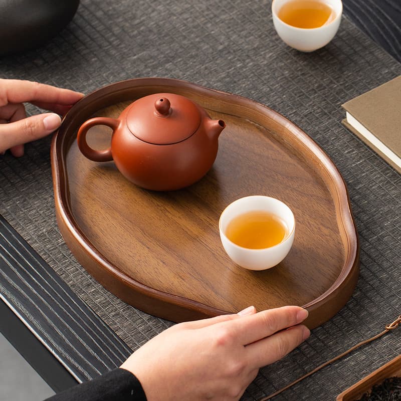 New Chinese Style Begonia Walnut Color Bamboo Wood Dry Brewing Tray Kung Fu Tea Set Tea Brewing Table Household Office Single Layer Tea Tray