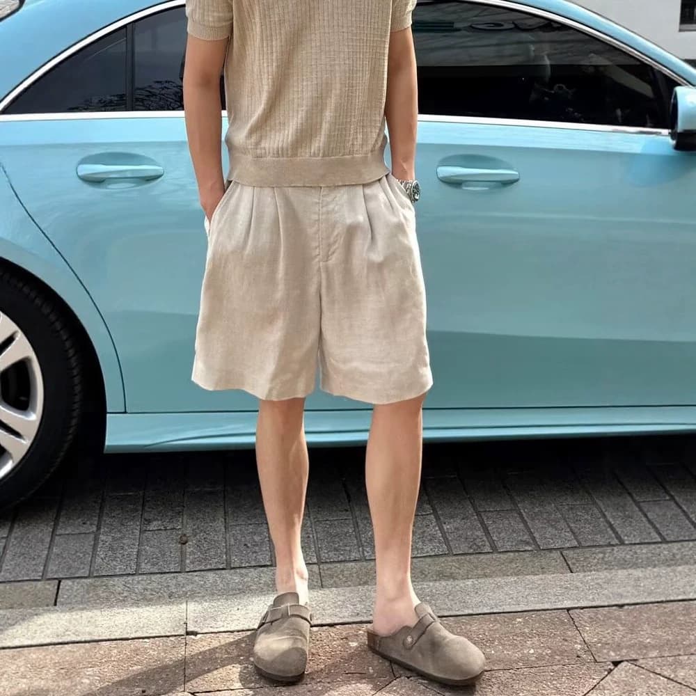 2026 Summer Lightweight Breathable Cotton Linen Shorts Solid Simple Linen Cotton Beach Vacation Casual Loose Five-Point Shorts for Men