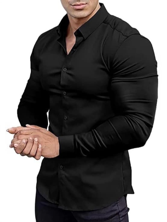 [High Elasticity for Export] Men's Seamless Long-Sleeve Solid Color Business Professional Shirt, Amazon Men's Clothing